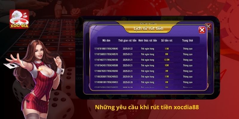 Những yêu cầu khi rút tiền xocdia88
